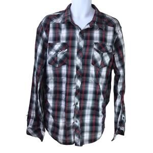 CJ Black Plaid Button Front Shirt Sz XXL